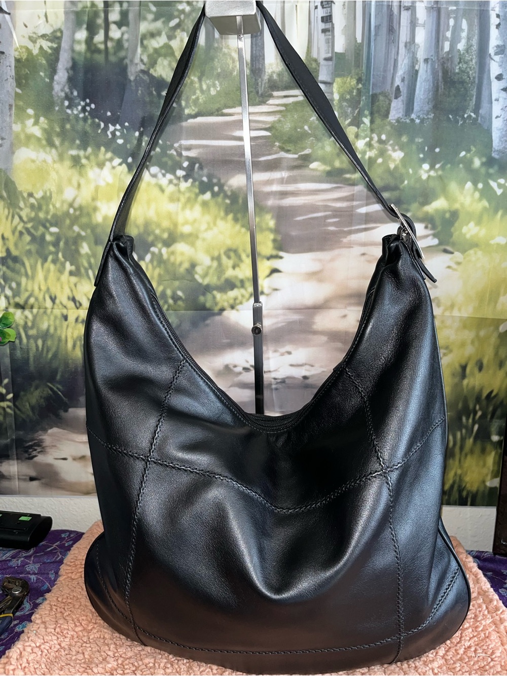 J Jill Black Leather Hobo Shoulder Bag